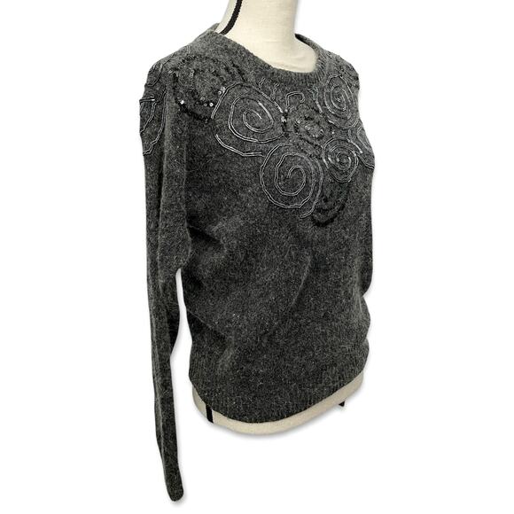 Raoul VINTAGE Gray Silk Angora Sweater Womens Sz M Beaded Sequins Long Sleeve - Picture 4 of 10